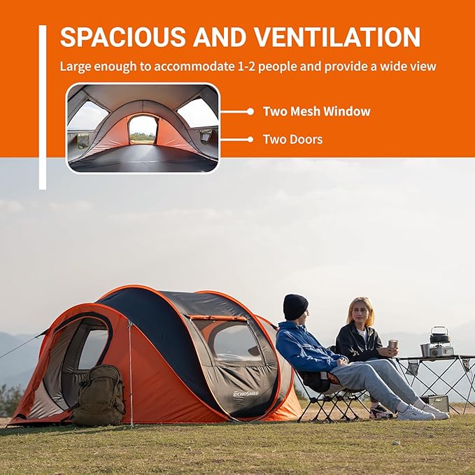 EchoSmile Instant Pop Up Camping Tent, 2/4/6 Person, Easy Setup Tent, Water Resistant Dome, Portable with Carry Bag