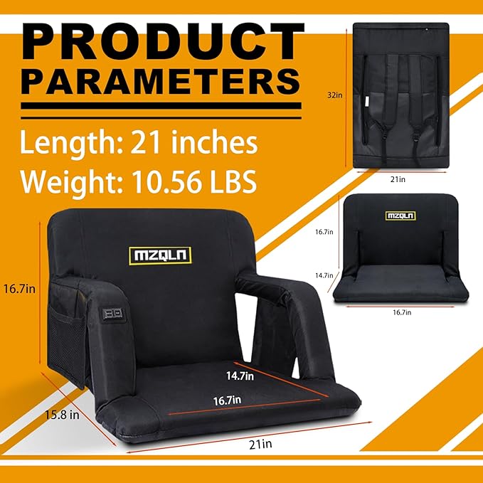 Heated Massage Reclining Stadium Seat, Bleacher Chair with 10000mAh Portable Bank, 6 Reclining Positions for Camping, Games & Sports