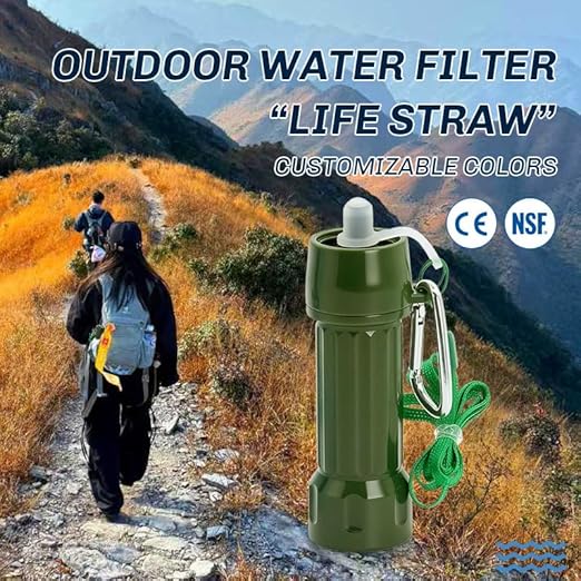 Life Straw Water Filter for Drinking Survival, Portable Water Purifier and Filtration System for Camping, Hiking, Travel, and Emergency Preparedness (Green)