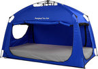Indoor Instant Privacy Bed Tent for Sleeping,Quick Set-up Bed Canopies,Portable Bed Drapes with Large Space and 3 Doors (Blue, Full)