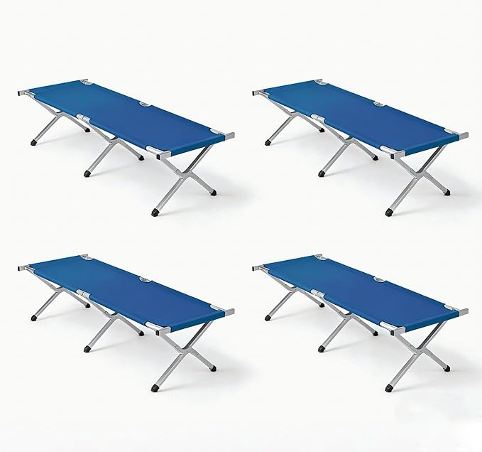 Portable Folding Camping Cot, Heavy Duty Sleeping Bed with Carrying Bag, 610D Oxford Cloth & Lightweight Aluminum Frame, 275lbs Load, Outdoor Cot for Adults, Travel, Hiking, Office (Navy blue, 4 Pack)