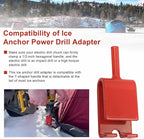Ice Anchor Power Drill Adapter Fits 1/2" Electric Drill Chuck and 3/8" Ice Anchor Connection End, Ice Shelter Accessories for Ice Fishing Shelter Tent, Red Ice Shanty Anchors Adapter