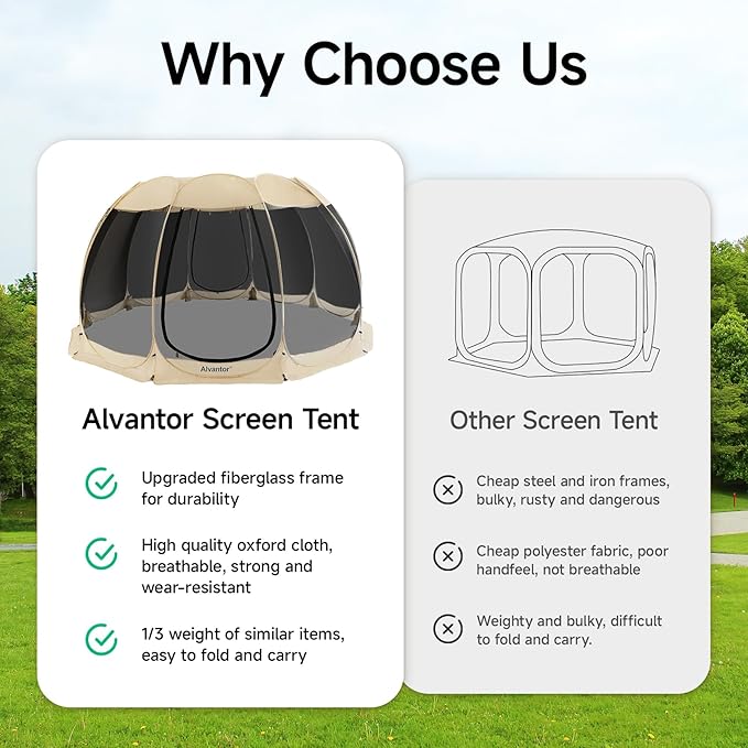 Alvantor Pop Up Screen House Gazebo with Mosquito Netting, Instant UV Resistant Sun Shelter for Patio & Backyard, Portable Canopy Tent for 2-10 Person