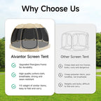 Alvantor Pop Up Screen House Gazebo with Mosquito Netting, Instant UV Resistant Sun Shelter for Patio & Backyard, Portable Canopy Tent for 2-10 Person