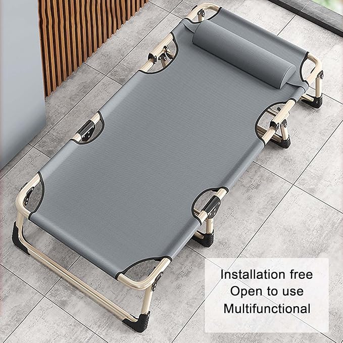 Folding Camping Cot for Adluts, Portable Lightweight Camping Bed with Pillow,4-Position Adjustable Backrest with Strong Steel Frame,Indoor Outdoor Recliner Chair for Home,Office,Outdoor (Style -2)