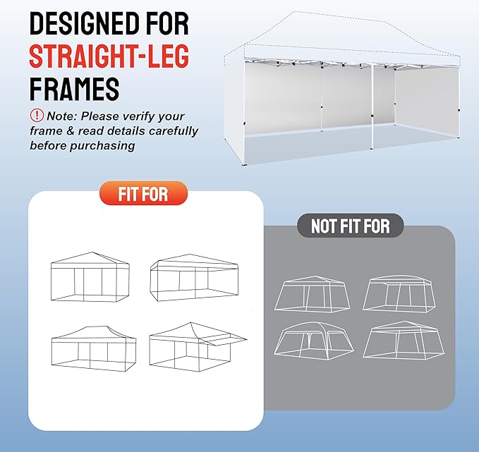 CROWN SHADES 10x20 Canopy Sidewalls (4pck) - Replacement Walls for 10x20 Gazebo, Event Shelter Accessories - White
