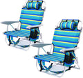 2PC Portable Beach Chair for Adults, 5 Position Backpack Folding Camping Chairs for Outdoor, Beach Chairs with Backpack Straps, Striped