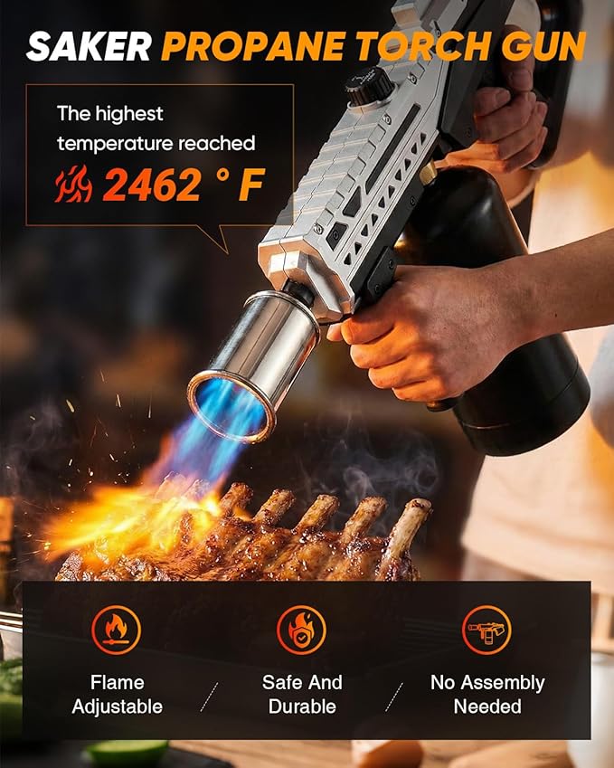 Saker Propane Torch, 3272°F High Power Adjustable Flame Thrower Gun for BBQ, Grill, Campfire, Searing Steak, Cooking, Charcoal Lighter,Camping Gift Idea (Propane Tank Not Included)