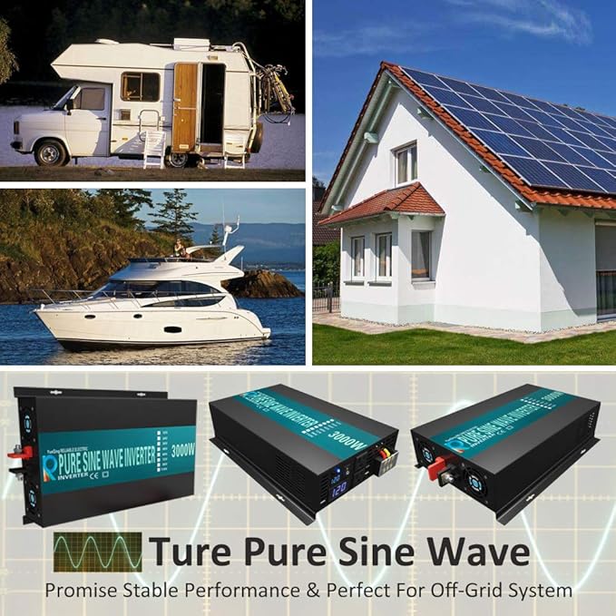 WZRELB 3000watt Pure Sine Wave Inverter 24V DC to 120V AC 60HZ with LED Display Wireless Remote Controller Car Inverter Generator (RBP300024VCRT)