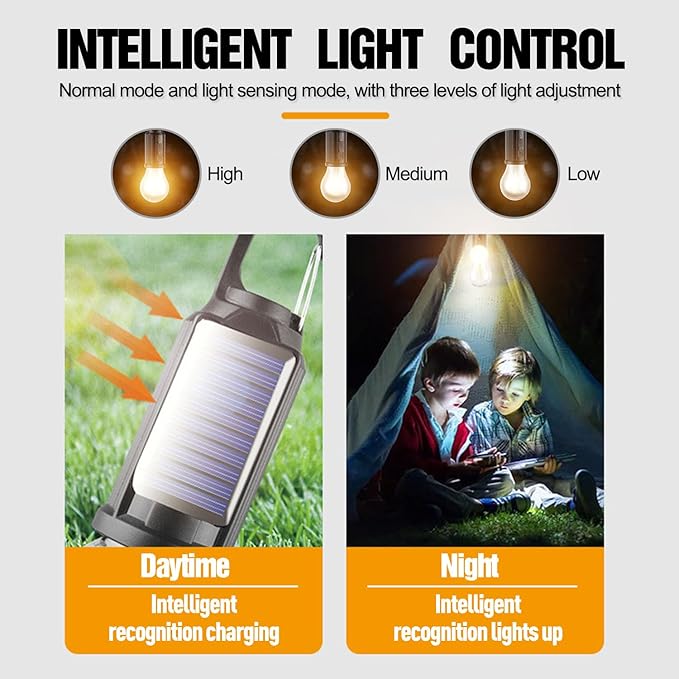 Solar Tent Camping Light Bulb Rechargeable Portable LED Camping Lantern3 Lighting Modes Tungsten Light Tent Lamp with Clip Hook for Camping, Hiking, Backpacking, Emergency Outage (T01)