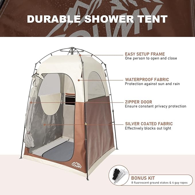 Instant Camping Shower Tent, Privacy Shelter, Portable Outdoor Sun Shelter for Camping Beach Hiking Fishing, 1 Room/2 Rooms