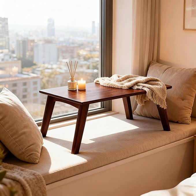 Japanese Floor Table No Assembly Required Bamboo Folding Walnut Coffee Table Bedroom 26x15.8x11.8in Furniture Low Tea Table for Sitting on The Floor Chestnut Large