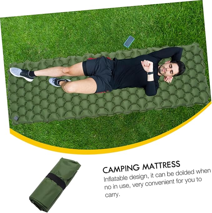 Outdoor Inflatable Sleeping Pad Camping Mat for Tent Hiking Backpacking Compact Portable Design Green