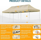 Hoteel 10x30 Pop Up Canopy Tent Heavy Duty with 5 Sidewalls, Waterproof Party Tent, Easy Set-up Commercial Instant Tents with Roller Bag & Sandbags, Hexagonal Leg (1-Year Warranty)