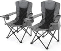 ARROWHEAD OUTDOOR 2-Pack Portable Deluxe Folding Camp Quad Chair w/Headrest, Glass & Cup Holders, Armest 6-can Cooler, Heavy Duty Carry Bag, 550 lbs Weight Capacity