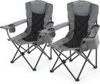 ARROWHEAD OUTDOOR 2-Pack Portable Deluxe Folding Camp Quad Chair w/Headrest, Glass & Cup Holders, Armest 6-can Cooler, Heavy Duty Carry Bag, 550 lbs Weight Capacity