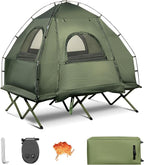 Safstar 5-in-1 Tent Cot, Camping Cot Tent with Air Mattress, Sleeping Bag, Camping Cot, Awning & Air Pillow, Carrying Bag, Off The Ground Tent, Elevated Tent Cot for Camping Hiking Picnic Travel