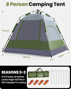 OutdoorMaster Updated Camping Tents, 4/6 Person Camping Tent with Blackout Shelter Technology, Easy Setup in 60 Seconds, Weatherproof Pop Up Tent with Top Rainfly, Instant Cabin Tent