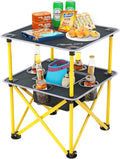 Folding Camping Table with 4 Cup Holders, Lightweight Portable Beach Outdoor Picnic Table, Square Camp Table with Built-in Food Basket Travel Bag for BBQ, Camping, Tailgate