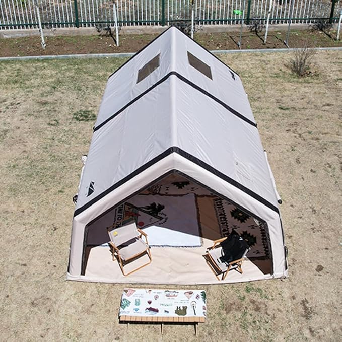 4 Season Inflatable Camping Tent with Separate Living and Sleeping Area,3000mm Waterproof Pop-Up Tent with Pump and Stove Jack Hole,4-6 Person Glamping Tent