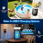 Solar Bug Zapper Outdoor, Waterproof Mosquito Zapper with RGB & Flame Light, 4200V Electric Bug Zapper Indoor, 4000mAh Rechargeable Mosquito Killer Fly Zapper Trap for Patio Backyard Kitchen Camping