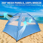 COVACURE 2026 New Upgraded Beach Tent Sun Shelter for 3-4 Person - UPF 50+ UV Protection Beach Shade, Waterproof & Lightweight, Easy Setup Portable Sun Canopy for Camping, Fishing, Beach(Blue)