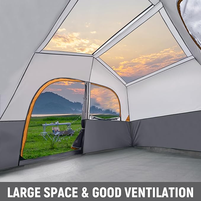 HIKERGARDEN 6-8 Person Camping Tent - Portable Family Cabin Tent for Camp, Windproof Fabric Camp Tent Outdoor for Hiking, Backpacking, Traveling