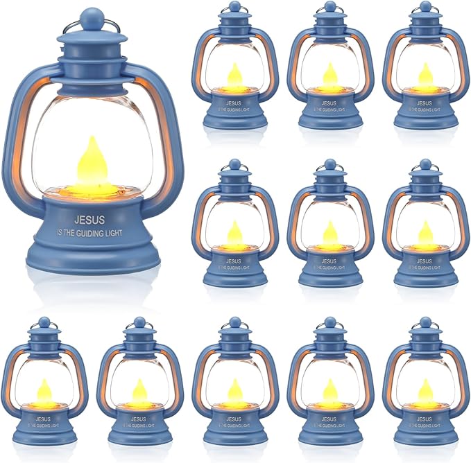 VIHOSE 12 Sets Christian Party Favors Jesus is The Guiding Light Themed Lanterns Religious Camping Lanterns with LED Candles Hanging Lamp for 2026 VBS Church Adventure Activities