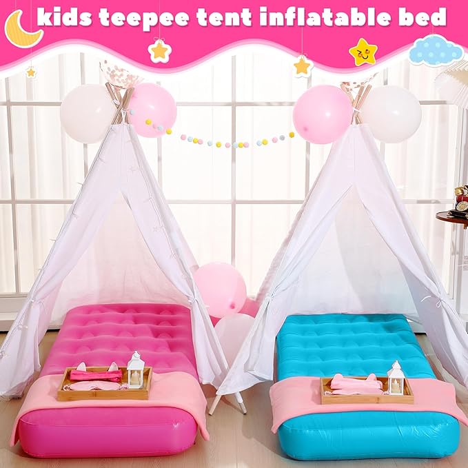 Leyndo 4 Pack Kids Air Mattress - Toddler Inflatable Bed Blow up Air Mattress for Camping Sleepovers Slumber Party Travel, Portable Toddler Bed for Ages 3-10, 61.99x 35.43 x 8.66 (Multicolor)