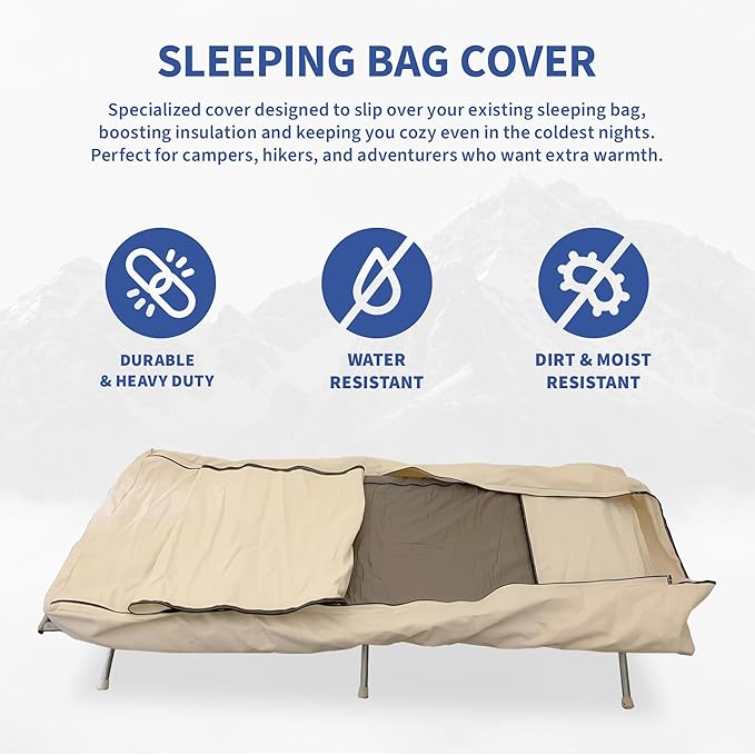 Canvas Sleeping Bag Cover, Oversized Sleeping Bag Protector with Cot Pad Pocket Flap, 2 Full-Length YKK Zippers, Machine Washable, 33 x 80 in