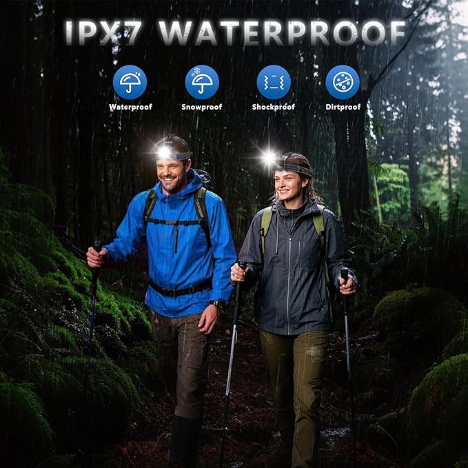 LED Headlamp Rechargeable, 2000 Lumens Super Bright Head Lamp, 5 Modes & 120°Adjustable & IPX7 Waterproof USB Rechargeable Headlight for Outdoor Camping, Running, Cycling, Climbing