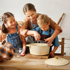 Overmont Enameled Cast Iron Dutch Oven - 5.5QT Pot with Lid Cookbook & Cotton Potholders - Heavy-Duty Cookware for Braising, Stews, Roasting, Bread Baking Cream White