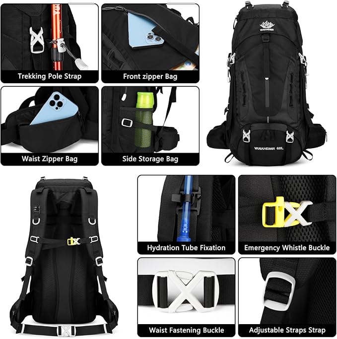 Esup 50L Hiking Backpack Men Camping Backpack with rain cover 45l+5l Lightweight Backpacking Backpack Travel Backpack