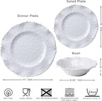 Creamy Beaded Melamine Dinnerware Sets, Set of 6,18 piece Farmhouse Plates and Bowls Set, Lightweight, BPA-Free Scalloped Rim Dishes Dinner Serving Set for Indoor & Outdoor Use, off-white