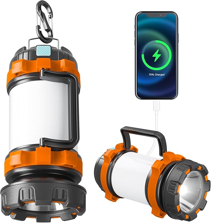 Camping Lantern Rechargeable , Alpswolf Camping Flashlight 4000 Capacity, 6 Modes, IPX4 Waterproof, Led Lantern Camping, Hiking, Outdoor Recreations, Orange 1 Pack