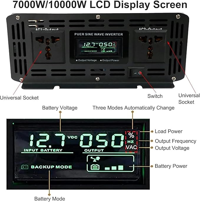 3500W 4500W 7000W Car Inverter DC 12V to AC 240V Pure Sine Wave Power Inverter with LCD Display, for Motorhomes Truck Boat Camping~/