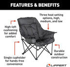 Lippert Big Bear Dark Grey Heated Folding Camping Chair with Power Bank, Two Heat Zones, 400-lb. Weight Capacity, 600D Polyester Fabric, High-Loft Cushioning, Zippered Carrying Bag - 2024043334