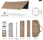 Naturehike Cloud Skies Camping Tent Tarp with Poles, Waterproof PU 18000mm+ Rain Shelter, Anti-UV UPF2000+ Camping Sun Shelter Canopy
