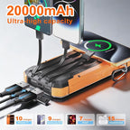 Power Bank Portable Solar Charger, Wireless Fast Charging Battery Pack, 20000mAh Capacity USB-C Input, 6 Outputs, Dual LED Flashlight, USB Battery Pack for Cell Phone Camping Travel Emergency (Orange)