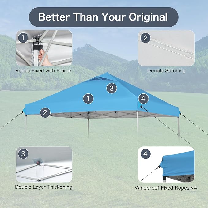 10x10 Canopy Replacement Top with Air Vent, Pop Up Canopy Replacement for Straight Leg Canopy Tent, Canopy Replacement Cover UV Resistant Waterproof for Garden Patio Camping (Top Only)(SkyBlue)