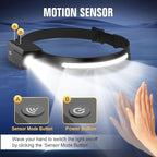 LED Headlamp Rechargeable, 230° Wide Beam Headlight with Motion Sensor, 90° Rotation and Removable Head Lights for Forehead, 5Mode Head Lamp for Adults, Camping Essentials Gear for Hiking