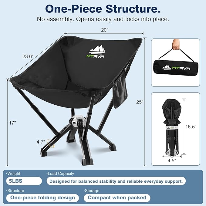 Utility-Grade Folding Chair — Stable One-Piece Structure, Authorized Folding Structure Patent, Balanced Aluminum Support, Compact & Portable Chair for Camping, Fishing & Everyday Outdoor Use