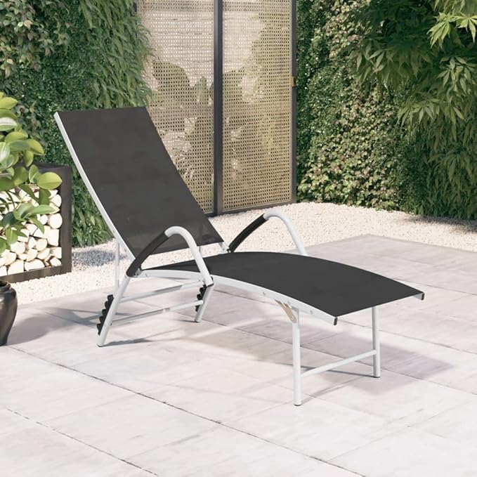 Sun Lounger Textilene and Aluminum Blacktanning Chair Camping Chairs Recliner Patio Suitable for Garden Courtyard