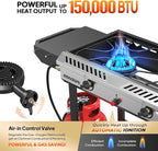 ROVSUN 2 Burner Propane Stove with Auto Ignition, 150,000 BTU Gas Stove with Side Shelves, Rolling Wheels & Regulator for Home Outdoor Backyard Camping Cooking Frying Brewing Canning