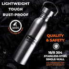 Tactiko Survival 25 oz/750 ml Stainless Steel Wide Mouth Water Bottle, Single Wall Boil-Safe, Leakproof, BPA-Free with Carry Sleeve and Strap for Camping, Hiking, Outdoor Prep (Pink)