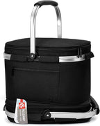ALLCAMP Picnic Basket - Insulated Cooler, Thickening Foldable Picnic Basket with Removable Baskets & Sewn-in Frame, Basket for House Warming Gifts New Home(Jet Black)