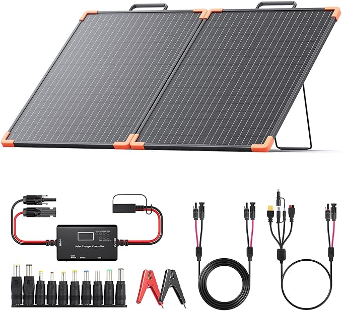 100W Portable Solar Panel, Foldable Tempered Glass Solar Panel Kit with 20A PWM Controller for 12V Battery&Power Station, IP68 Waterproof 23.5% Efficiency for RV, Camping & Off-Grid