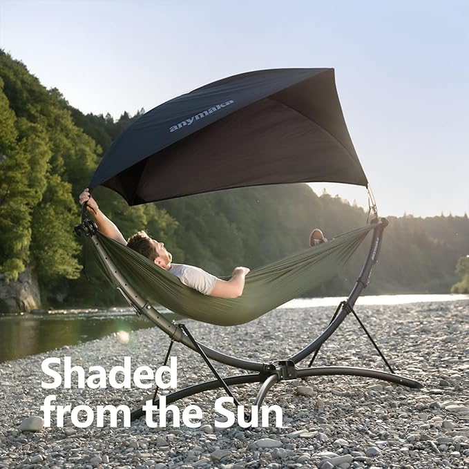 anymaka Fast Set-up in 3 Seconds Adjustable Portable Aluminum Alloy Hammock Stand for Outside with Chair Mode & Lounge Mode up to 105'' - 550 LBS Capacity - Compact & Portable & Stable on Any Terrain