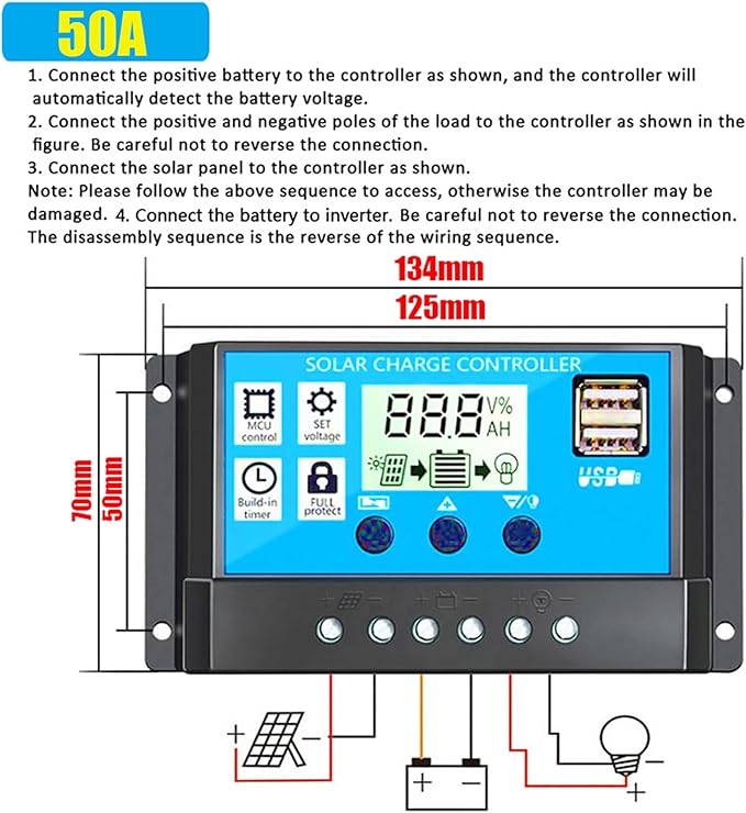 50W Portable Solar Panel Kit with 3000W Inverter, USB Port & 50A Controller - Ideal for Camping, Picnic, and Emergency Power Supply (DC12V-AC110V/220V)