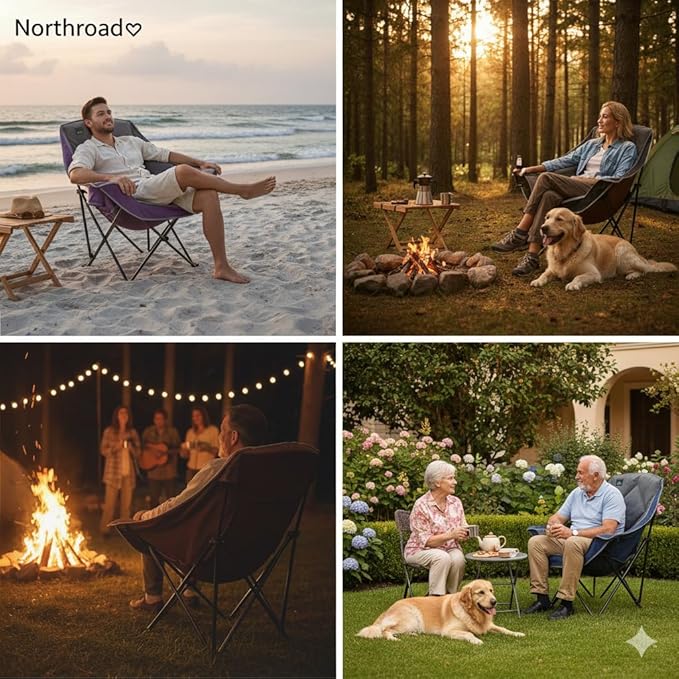 Northroad Oversized Foldable Camping Chair, Outdoor Padded Lawn Chair w/Cup Holder,Carry Bag for Beach, Hiking, and Picnics,Heavy-Duty 300-lbs Capacity, Blue